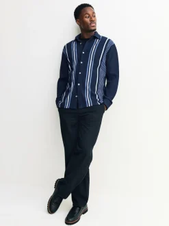 Next Bleu marine/blanc - Chemise rayée en jersey Manches courtes New