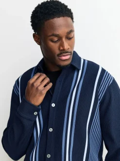 Next Bleu marine/blanc - Chemise rayée en jersey Manches courtes New