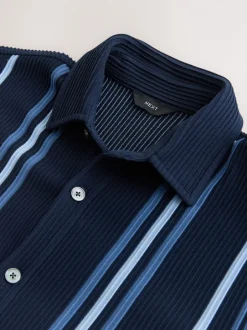 Next Bleu marine/blanc - Chemise rayée en jersey Manches courtes New