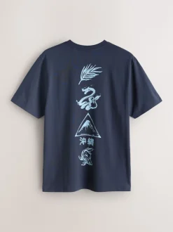 Next - Ajustement régulier - T-shirt Graphic Imprimé 3 Pack Bleu marine/Blanc Écru/Bleu canard Online