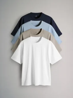 The Set Bleu marine/bleu/marron/blanc - lot de 4 t-shirts en coton à manches courtes Online