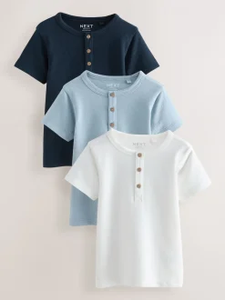 Next Bleu marine/bleu/pierre - T-shirts à manches courtes à col Henley Lot de 3 (3mois7ans) Discount