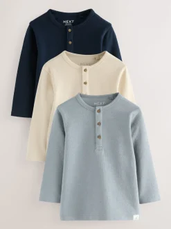 Next Bleu marine/bleu/pierre - T-shirts Henley à manches longues Lot de 3 (3mois7ans) Online