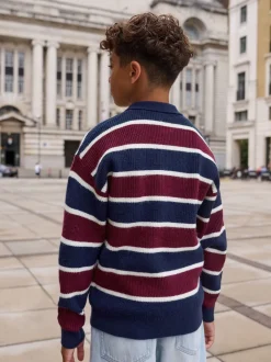 Next Bleu marine/Bordeaux Rayure - Chemises de rugby en maille (3-16ans) Discount