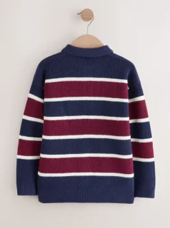 Next Bleu marine/Bordeaux Rayure - Chemises de rugby en maille (3-16ans) Discount