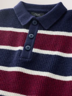 Next Bleu marine/Bordeaux Rayure - Chemises de rugby en maille (3-16ans) Discount