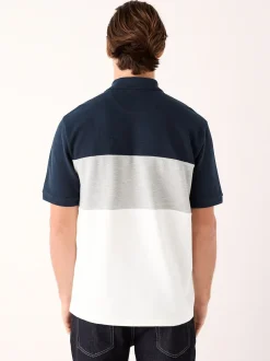 Next Bleu marine/gris - 100% Coton Manches courtes Polo bloc boutonné Online