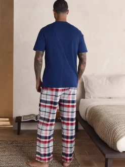 Next Bleu marine/gris - Ensemble pyjama tissé à carreaux à manches courtes Clearance