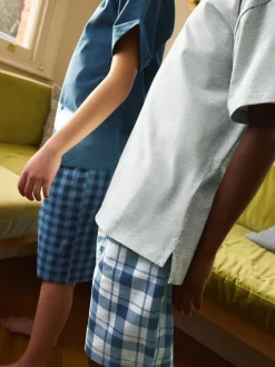 Next Bleu marine/gris - Lot de 2 pyjamas oversize tissés à carreaux (3-16ans) New