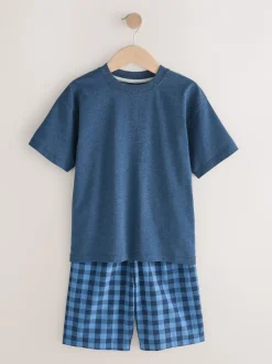 Next Bleu marine/gris - Lot de 2 pyjamas oversize tissés à carreaux (3-16ans) New
