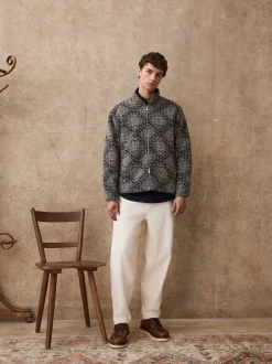 Next Bleu marine/gris imprimé - Polaire à col cheminée zippé New