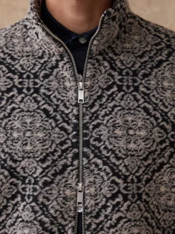 Next Bleu marine/gris imprimé - Polaire à col cheminée zippé New