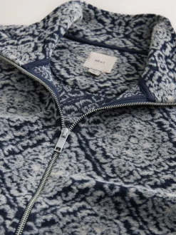 Next Bleu marine/gris imprimé - Polaire à col cheminée zippé New