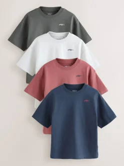 Next Bleu marine/gris/baie - Lot de 4 T-shirts à Manches courtes avec Logo Graphique sur la Poitrine (3-16ans) Discount