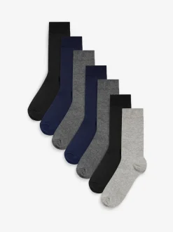 Next - Lot de 7 - Chaussettes riches en coton pour homme Bleu marine/gris/noir Hot