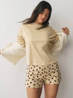 Next Bleu marine/jaune à pois - Ensemble de 2 pyjamas shorts