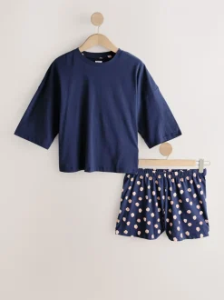 Next Bleu marine/jaune à pois - Ensemble de 2 pyjamas shorts