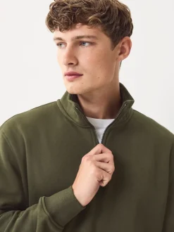 Next Bleu marine/vert kaki - Lot de 2 sweat-shirts à col zippé en jersey épais riche en coton Best