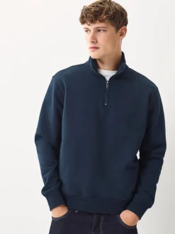 Next Bleu marine/vert kaki - Lot de 2 sweat-shirts à col zippé en jersey épais riche en coton Best