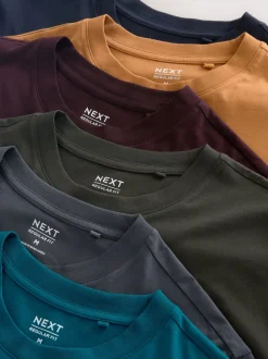 Next - Ajustement régulier - Lot de t-shirts essentiels en coton 6 Bleu marine/vert/rouge bordeaux/jaune/ardoise/bleu Hot