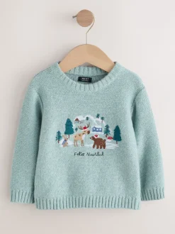 Next - Pull de Noël en maille (3 mois-7 ans) Bleu minéral Clearance