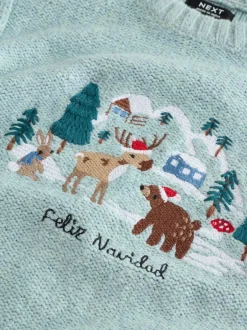 Next - Pull de Noël en maille (3 mois-7 ans) Bleu minéral Clearance