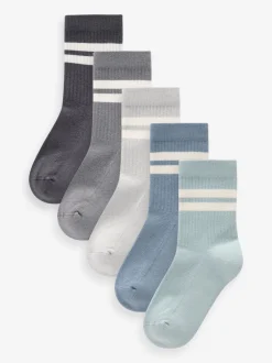 Next - Cushioned Semelle intérieure Cotton Rich Ribbed Tipped Chaussettes 5 Lot Bleu minéral/gris Sale
