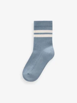 Next - Cushioned Semelle intérieure Cotton Rich Ribbed Tipped Chaussettes 5 Lot Bleu minéral/gris Sale