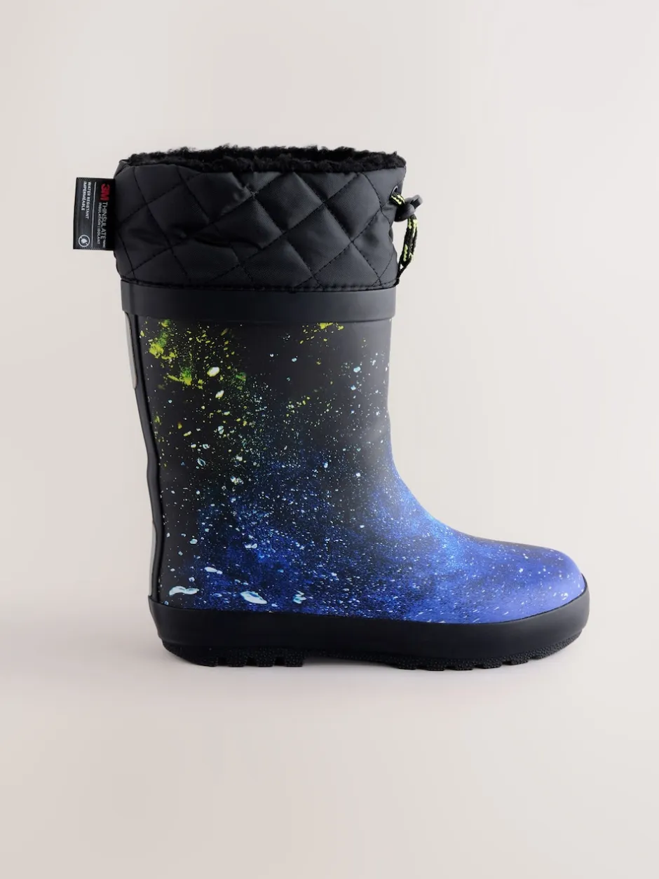 Next bleu motif galaxie - Bottes en caoutchouc fourrées Outlet