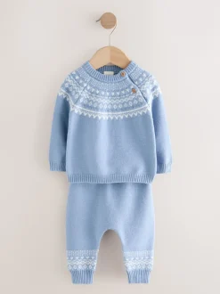 Next - Ensemble haut et legging en maille (0mois-2ans) Bleu motif jacquard Online