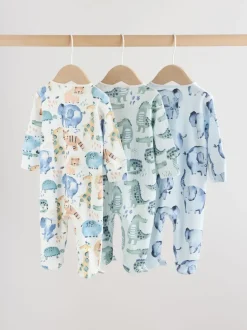 Next Bleu motif safari - Combinaisons de nuit à fermeture éclair pour bébés 3 Pack (0mths-2yrs) Online