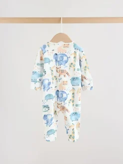 Next Bleu motif safari - Combinaisons de nuit à fermeture éclair pour bébés 3 Pack (0mths-2yrs) Online