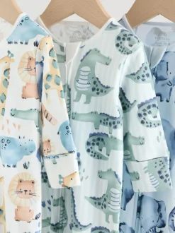 Next Bleu motif safari - Combinaisons de nuit à fermeture éclair pour bébés 3 Pack (0mths-2yrs) Online