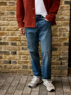 Next Bleu moyen - Ajustement droit - Signature Selvedge jean Denim Jeans Sale