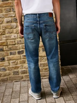 Next Bleu moyen - Ajustement droit - Signature Selvedge jean Denim Jeans Sale