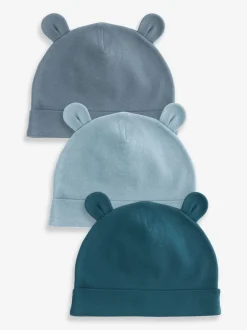 Next Bleu moyen - Bébé 100% Coton Bonnet 3 Lot (0-18mths) Online