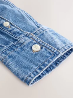 Next Bleu moyen - Chemise en denim ajustée à manches longues à taille cintrée Discount