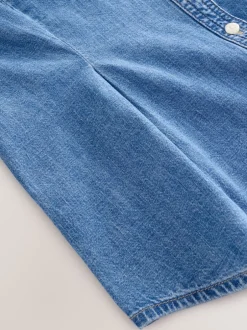Next Bleu moyen - Chemise en denim ajustée à manches longues à taille cintrée Discount