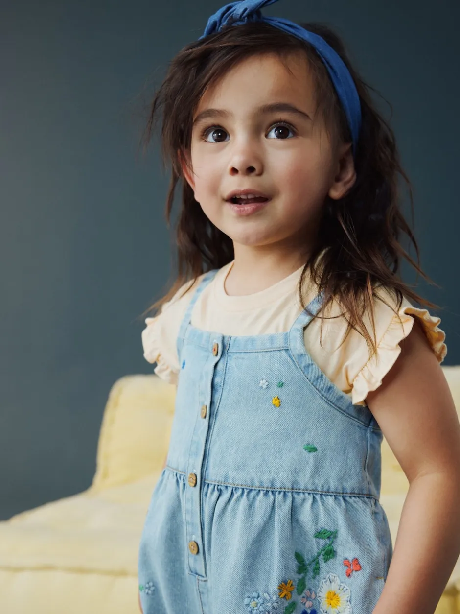 Next Bleu moyen - Combinaison et t-shirt Denim brodé Fleuri (3mois-7ans) Best