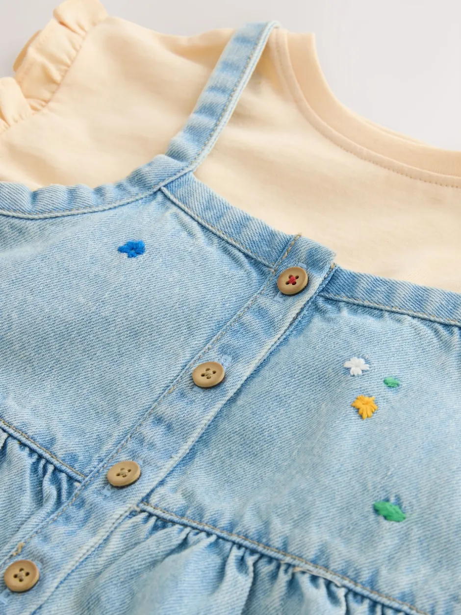 Next Bleu moyen - Combinaison et t-shirt Denim brodé Fleuri (3mois-7ans) Best