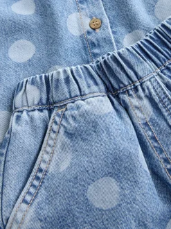 Next Bleu moyen - Ensemble gilet et Shorts Denim à pois (3mois-7ans) Clearance