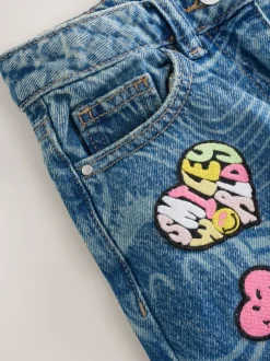 Next Bleu moyen - Jean ample imprimé SmileyWorld® (3-16ans) Sale