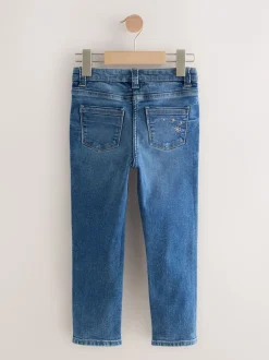 Next Bleu moyen - Jean droit brodé fleuri (3-16ans) Skinny Fit (Skinny Fit) Outlet