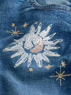 Next Bleu moyen - Jean droit brodé fleuri (3-16ans) Skinny Fit (Skinny Fit) Outlet