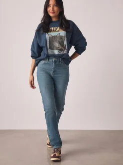 Next Bleu moyen - Jean extensible ajusté taille milieu Outlet