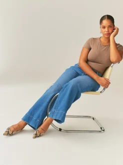 Next Bleu moyen - Jean sablier large stretch taille haute Clearance