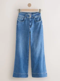 Next Bleu moyen - Jean sablier large stretch taille haute Clearance