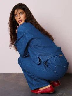 Next Bleu moyen - Joggings jambe large avec poche cœur Outlet