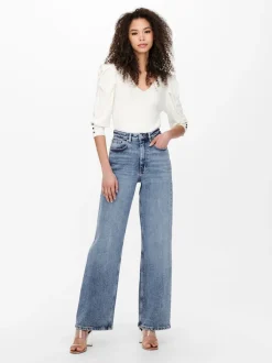 ONLY Bleu moyen - Taille haute Ample 100% Coton Jeans Sale