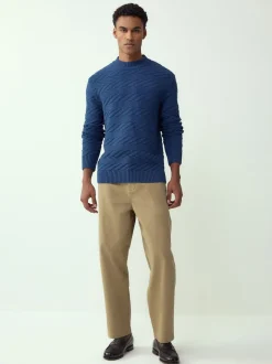 Next Bleu moyen - Pull à col rond en coton riche à torsades coupe classique Sale